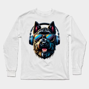 Grinning Black Russian Terrier as Smiling DJ Long Sleeve T-Shirt